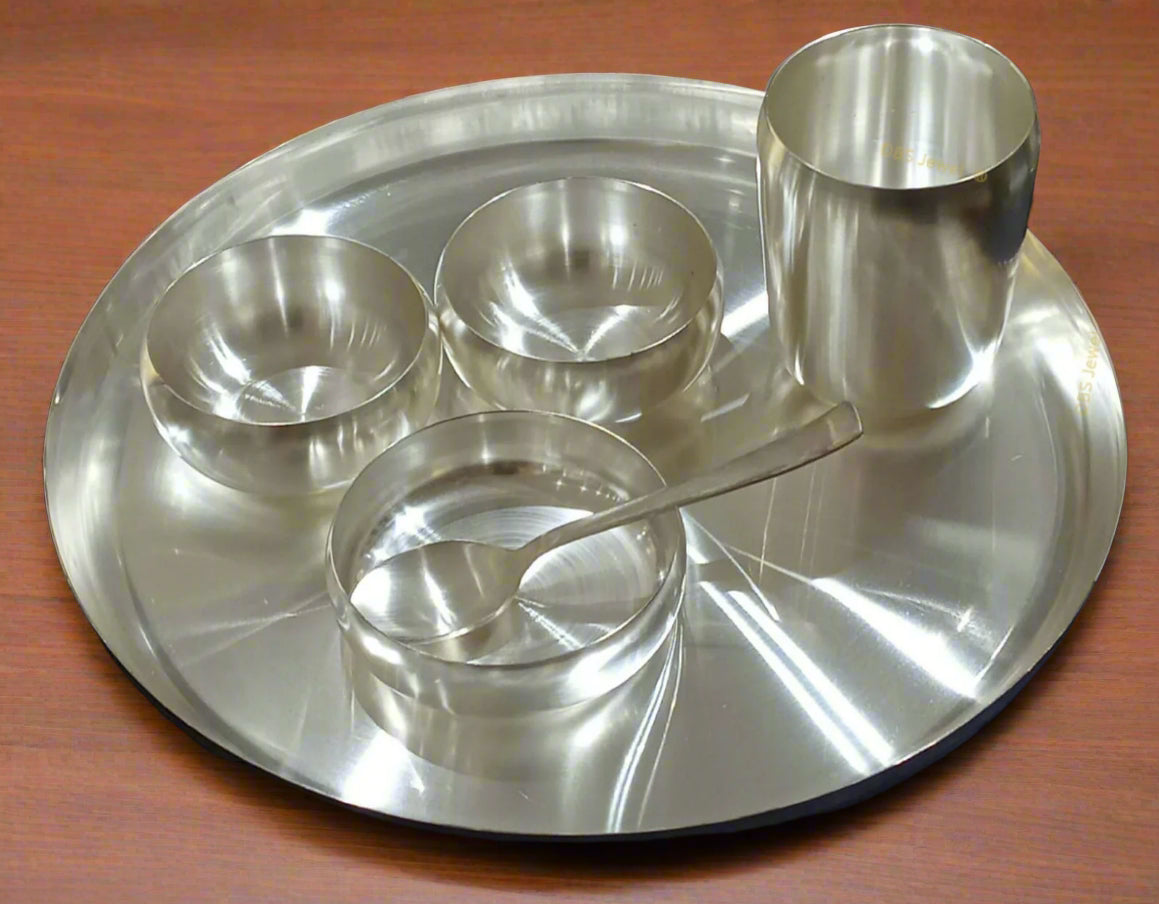 silver plated dinner set of 6 pieces for gift/ home/ pooja
