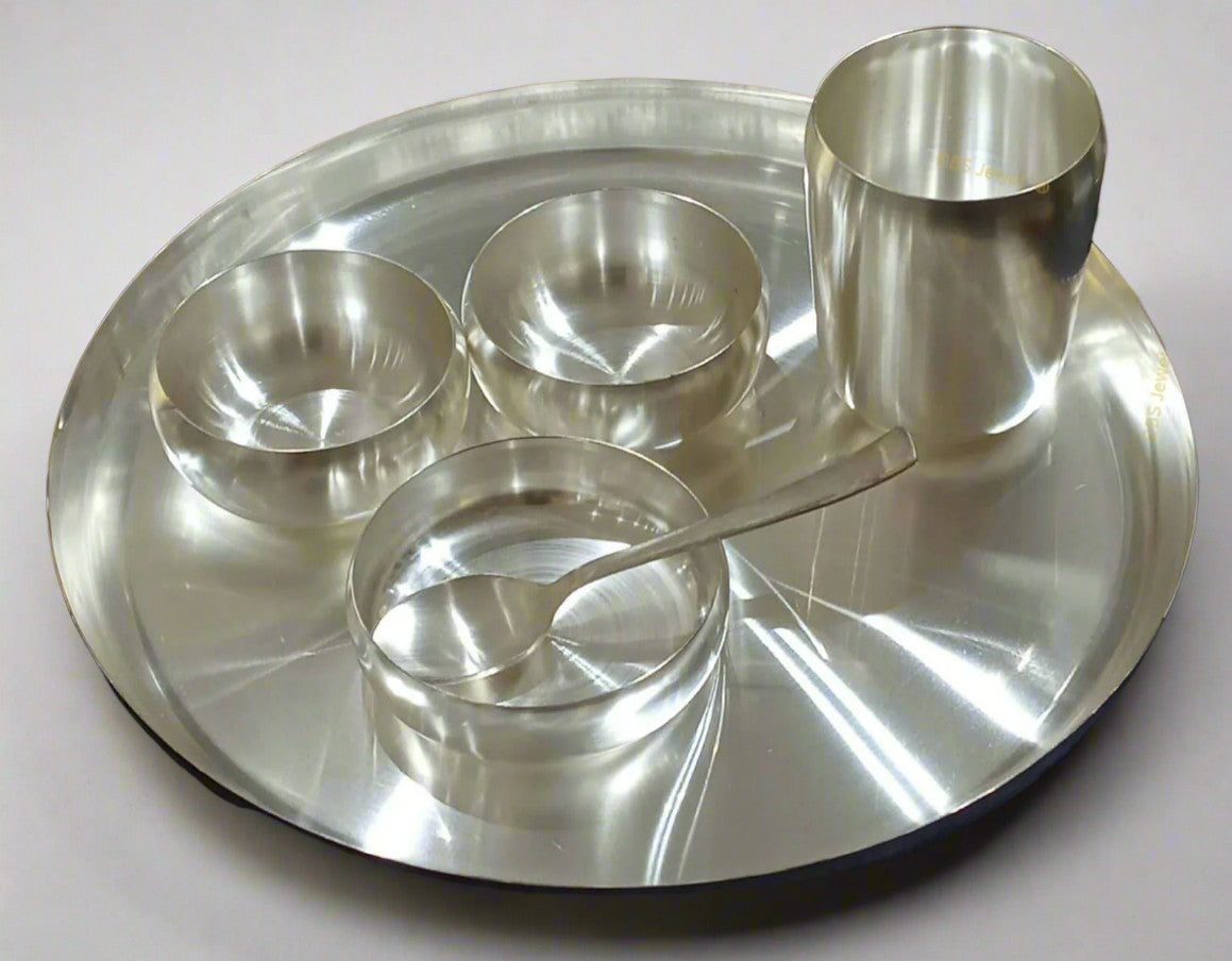 silver plated dinner set of 6 pieces for gift/ home/ pooja