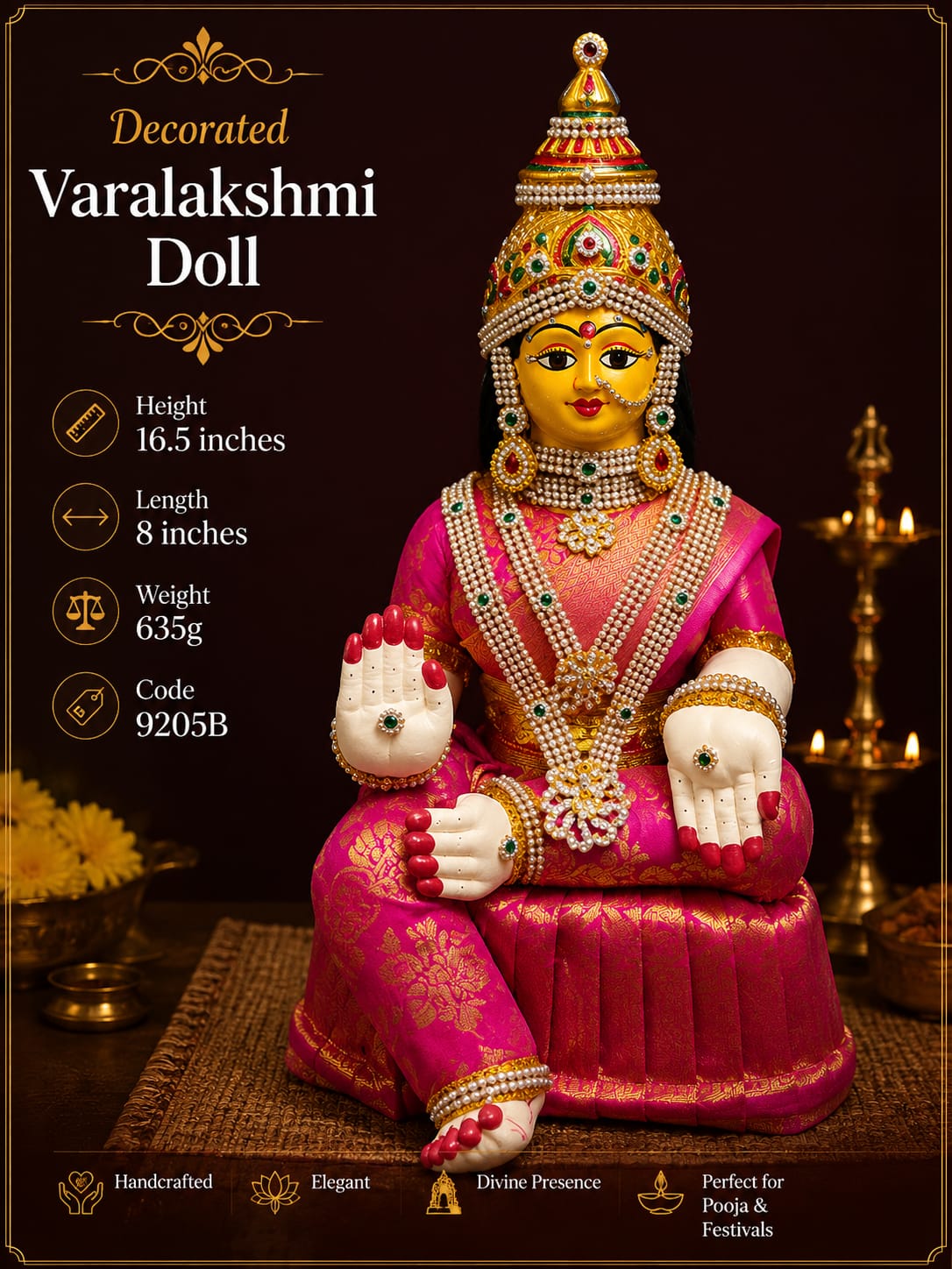 Decorated Varalakshmi Doll – 16.5" Height for Varalakshmi Pooja