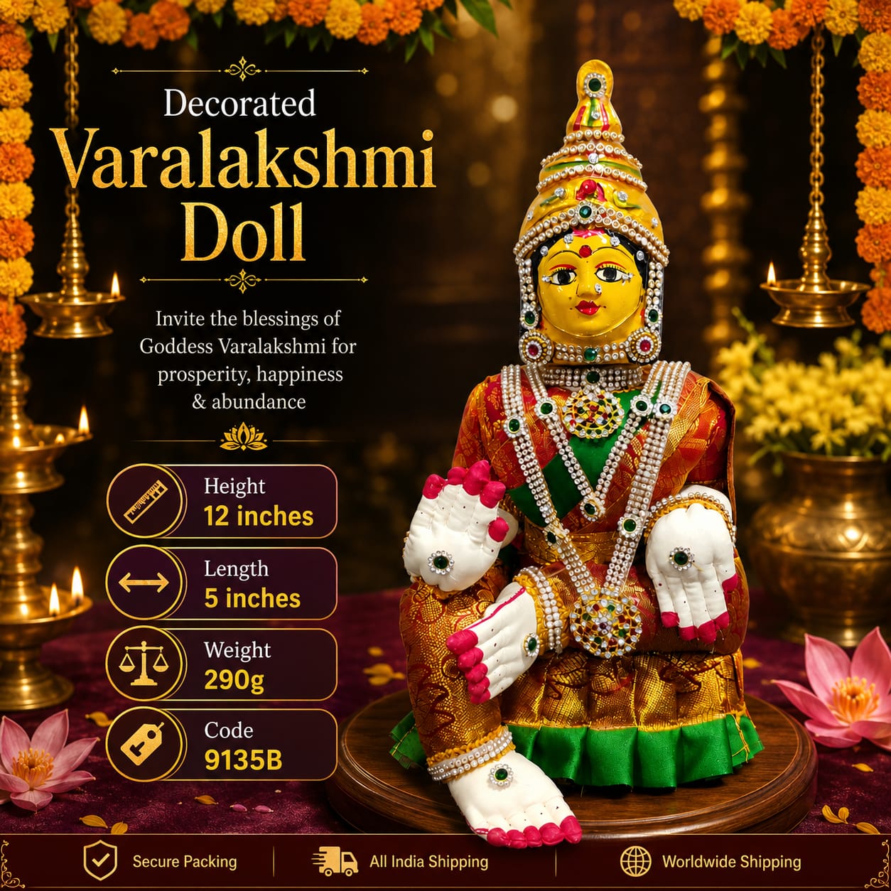 Decorated Varalakshmi Doll – 12" Height for Varalakshmi Pooja