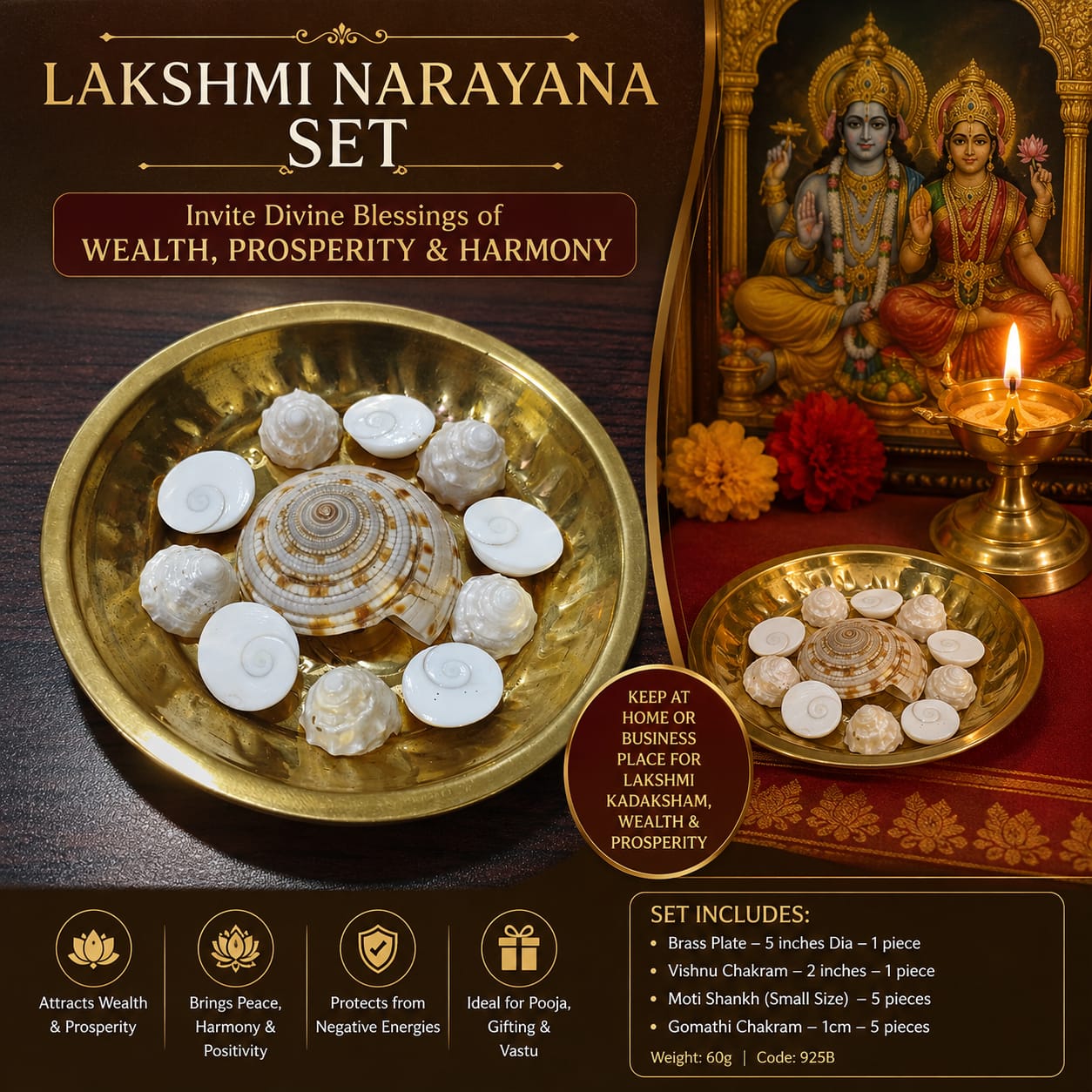 Brass Lakshmi Narayan Set on Plate – Temple & Pooja Decor