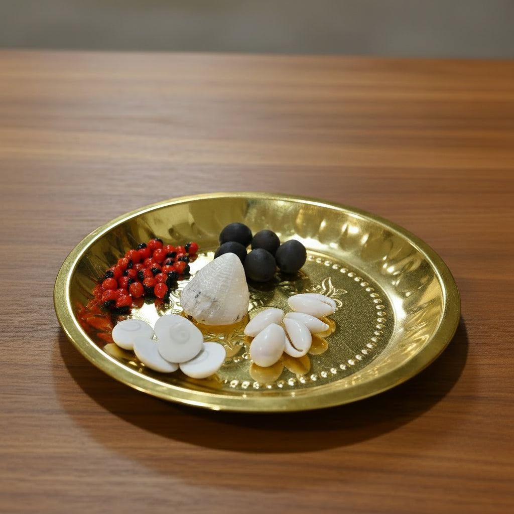 Brass Aiswarya Lakshmi Set on Plate – Temple & Pooja Decor