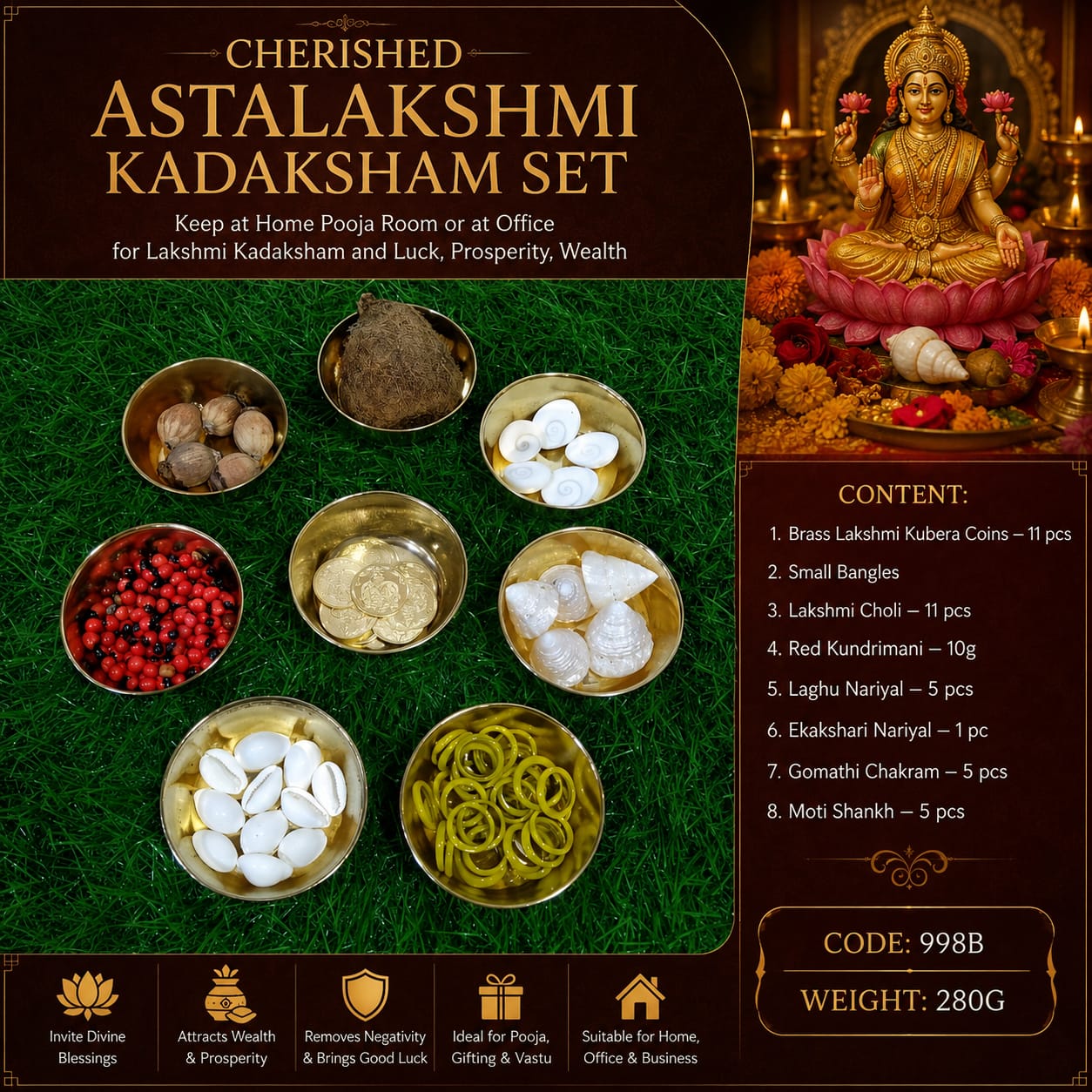 Ashta Lakshmi Kadaksham Bowl Set – Temple & Pooja Decor