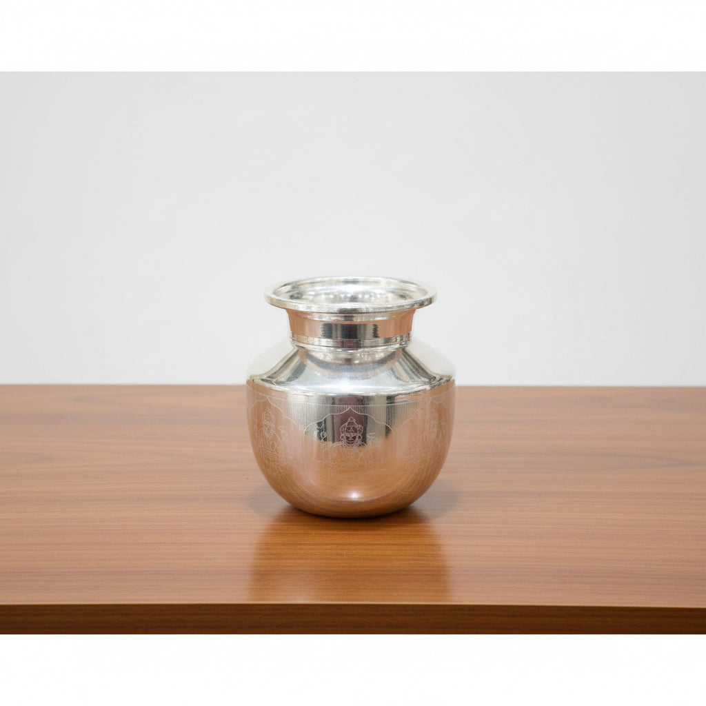 German Silver Engraved Lakshmi Kalasam – Temple & Pooja Decor