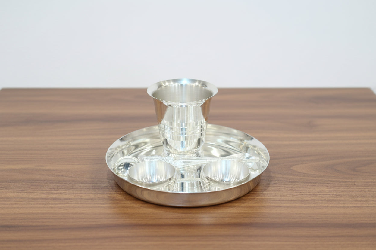 German Silver Small Pooja Set – Perfect for Diwali, Varalakshmi & Rakshabandhan