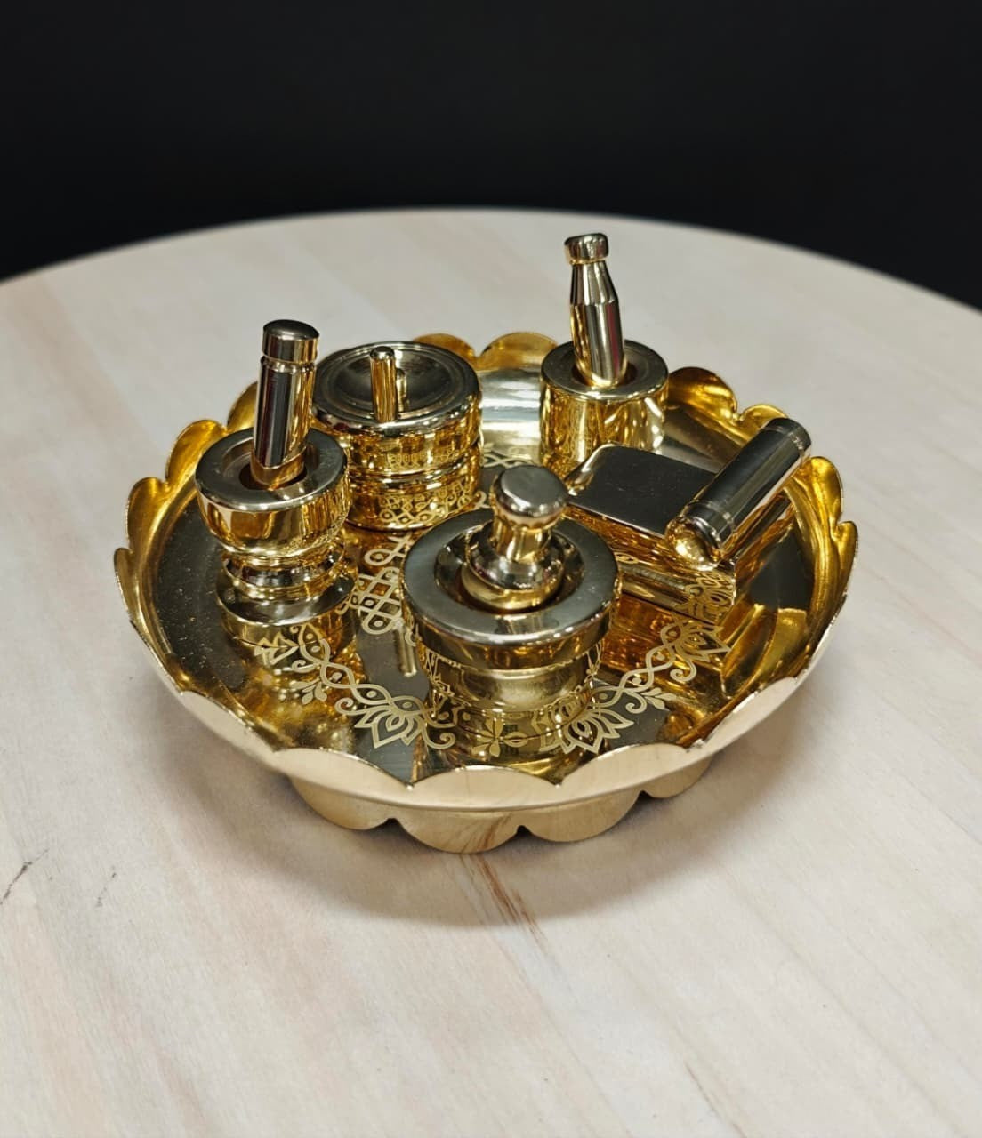 Pure Brass Gowramma Set with 5" Lotus Stand – Super Fine Finish Ritual Ensemble