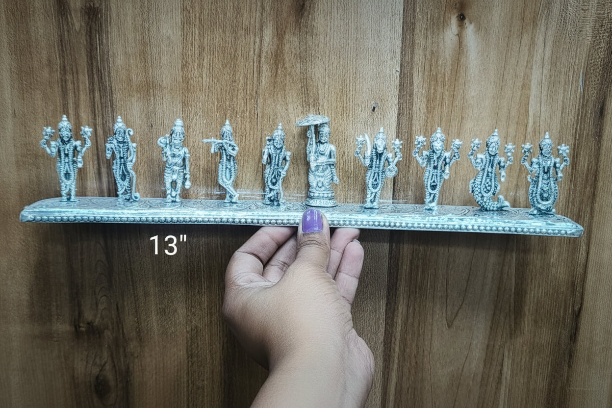 Antique German Silver Dashavataram Set on Stand – Divine Vishnu Incarnations