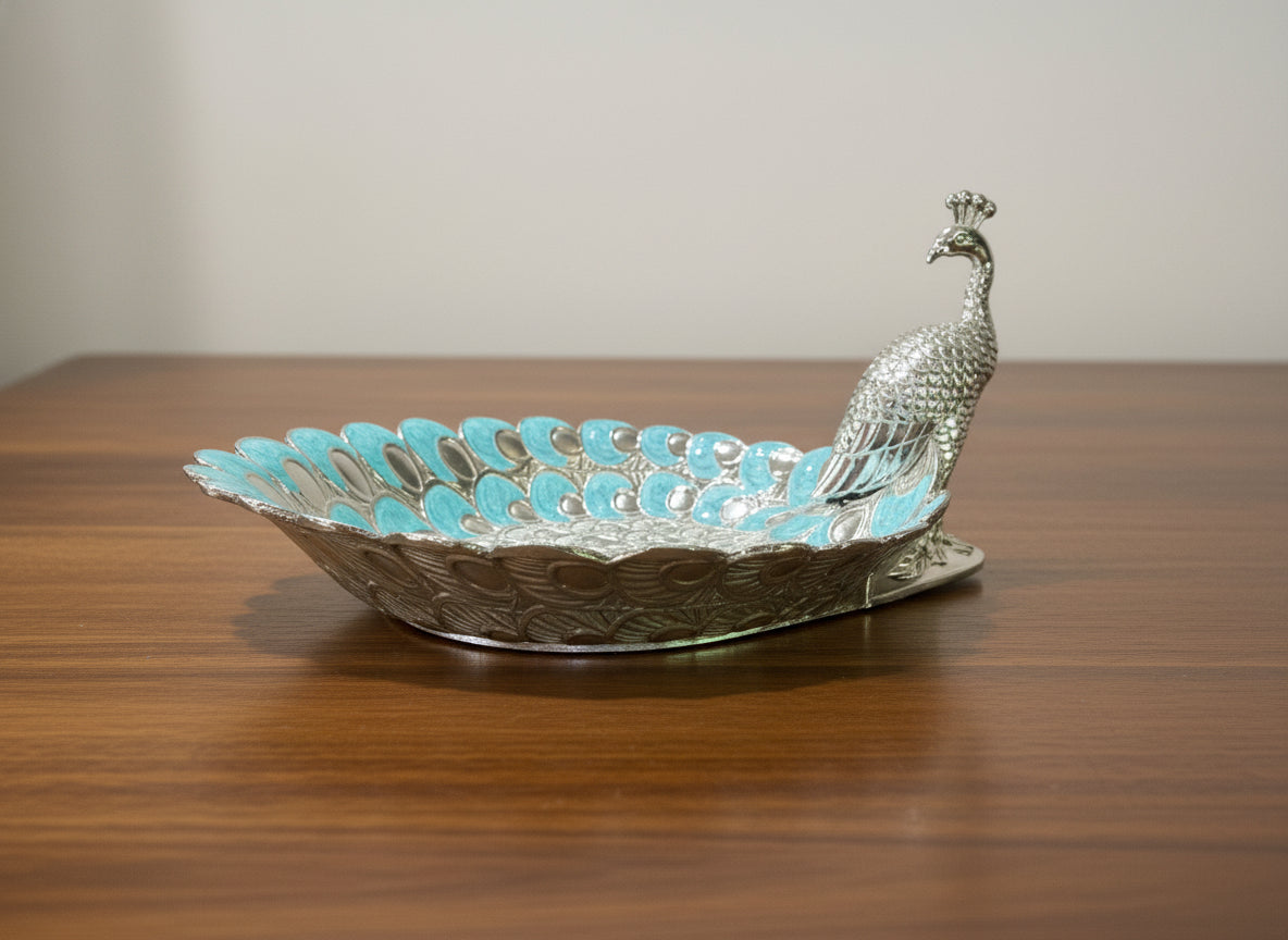 German Silver Blue Dry Fruit Bowl – Antique Finish Decorative Serving Bowl for Festive Gifting & Pooja