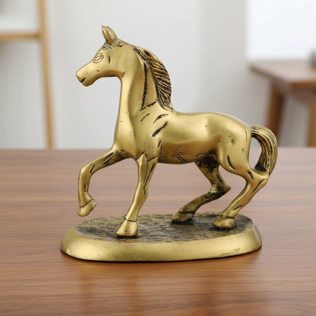 Brass Horse Statue 5" – Handcrafted Decorative Figurine for Vastu, Home Décor & Auspicious Gifting