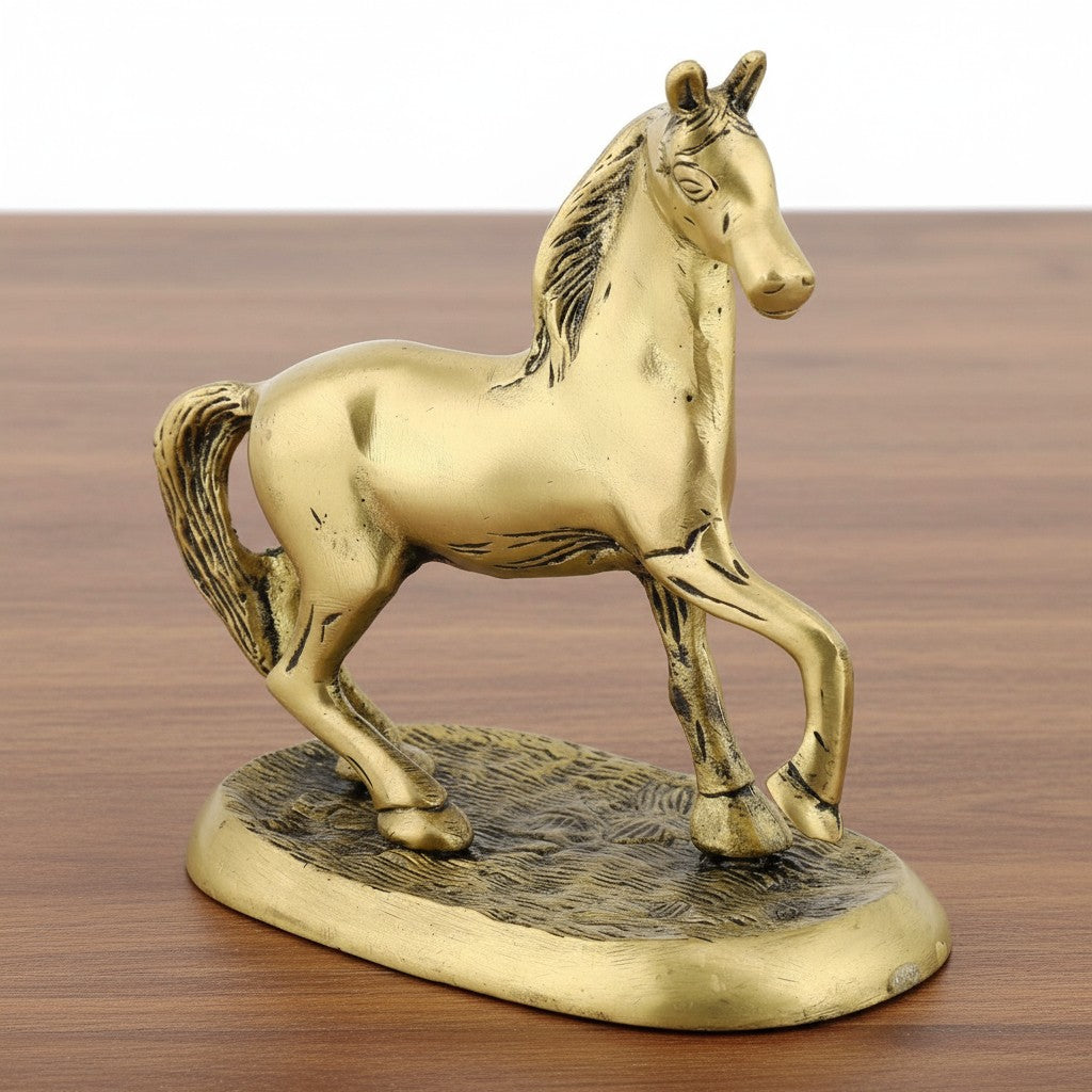 Brass Horse Statue 5" – Handcrafted Decorative Figurine for Vastu, Home Décor & Auspicious Gifting
