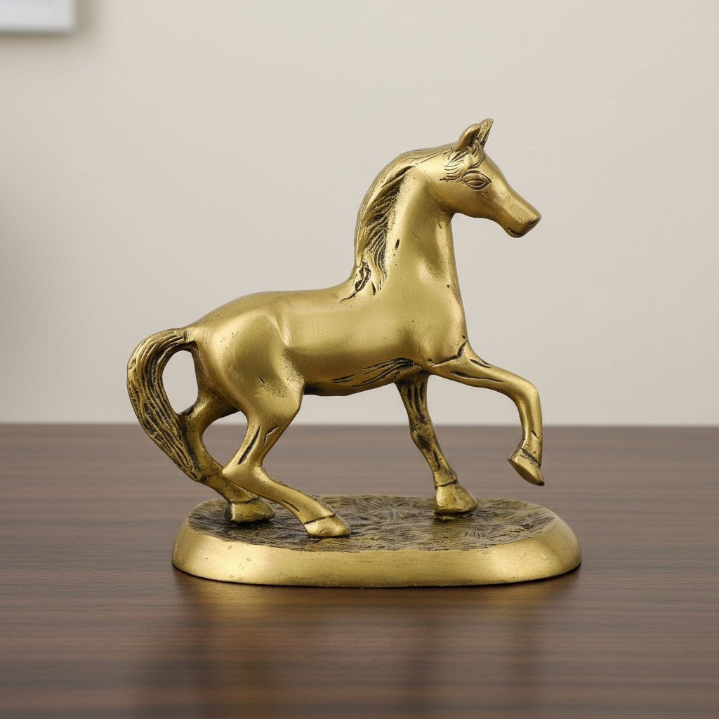 Brass Horse Statue 5" – Handcrafted Decorative Figurine for Vastu, Home Décor & Auspicious Gifting