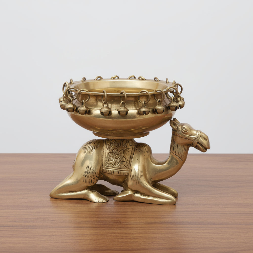 Brass Camel Urli – Handcrafted Decorative Bowl for Pooja, Floating Flowers & Festive Gifting