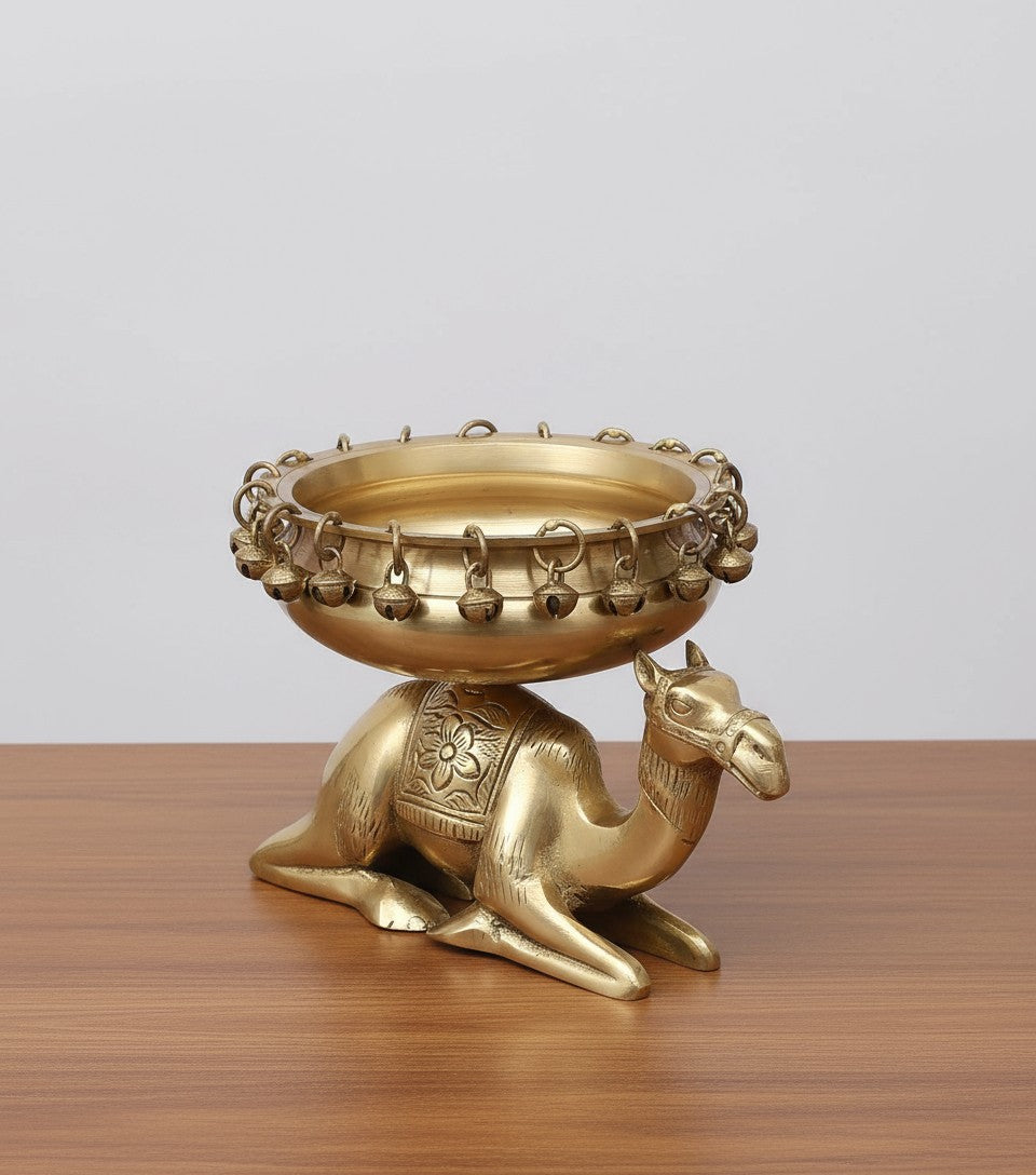 Brass Camel Urli – Handcrafted Decorative Bowl for Pooja, Floating Flowers & Festive Gifting