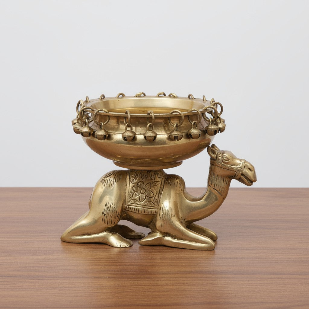 Brass Camel Urli – Handcrafted Decorative Bowl for Pooja, Floating Flowers & Festive Gifting