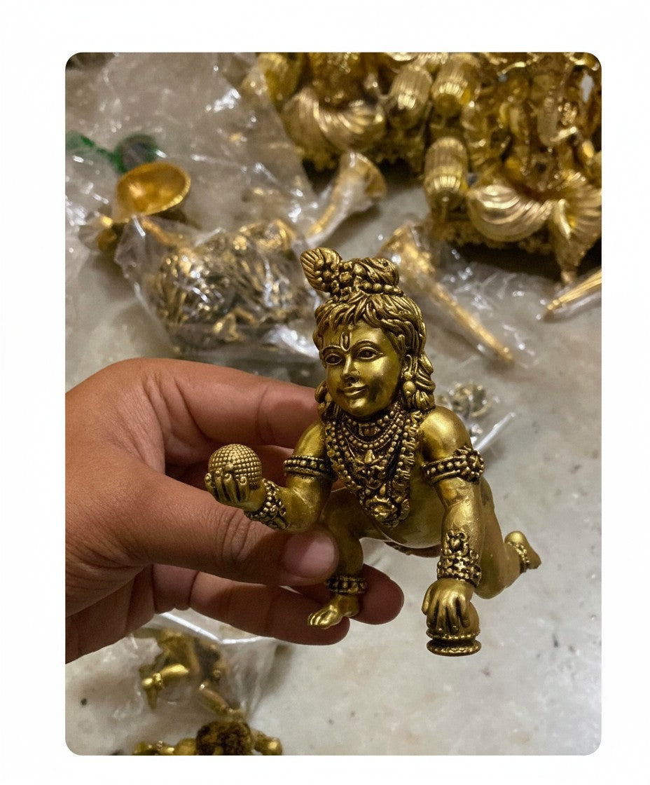 Brass Laddu Gopal Ji Idol 4" – Handcrafted Bal Krishna Murti for Pooja, Janmashtami & Auspicious Gifting