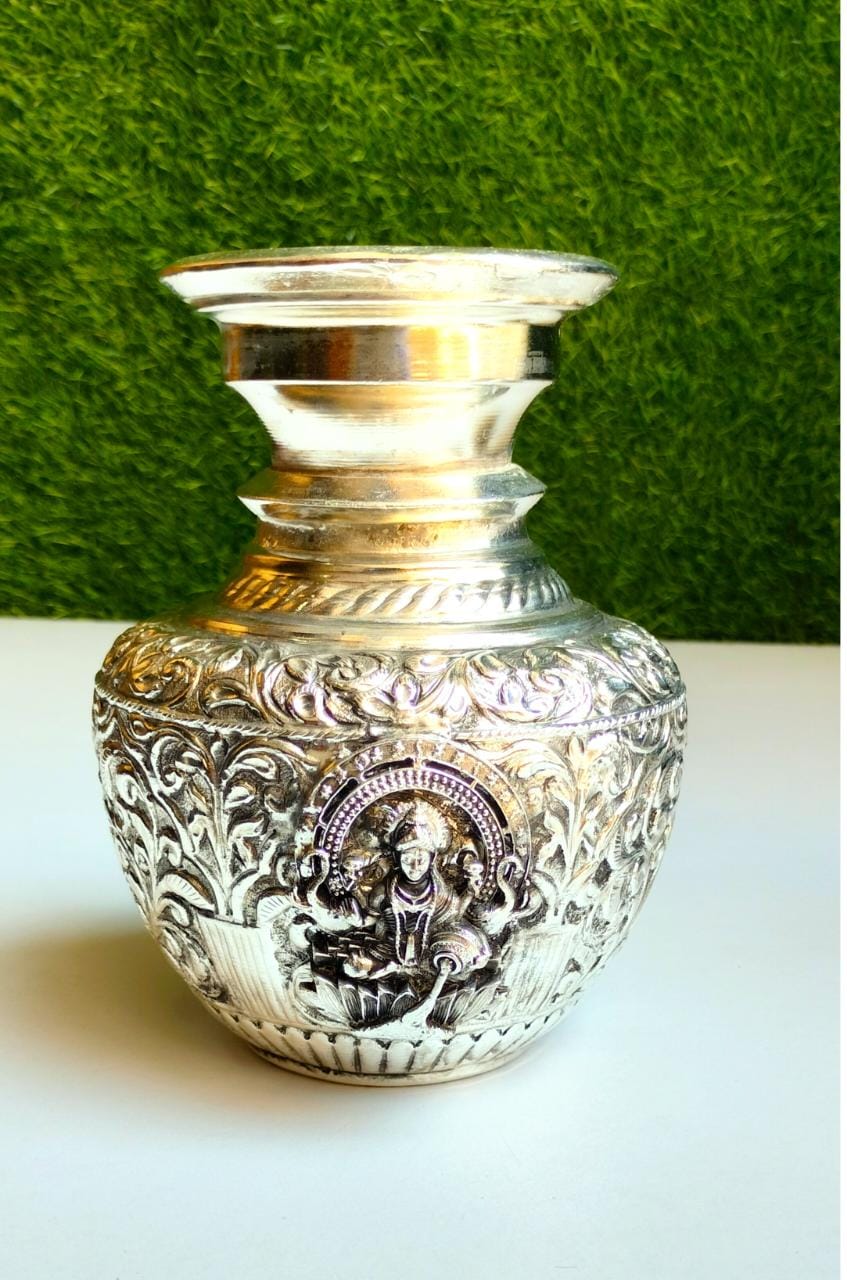 German silver antique finish Gajlaxmi kalsha embossed kodapana/ kalsha for pooja diwali/housewarming