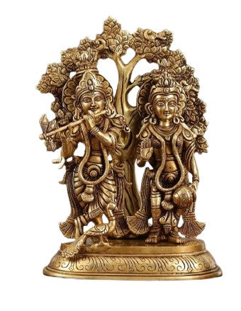 Brass Radha Krishna Idol with Kalpavriksha Tree Statue showpiece Big Size, 14"