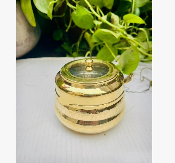 Brass Ghee pot with spoon with tin coating, set of 2 pots with 2 spoons/oil pots