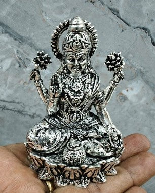 German Silver Fully Carved Small Lakshmi Statue Idol