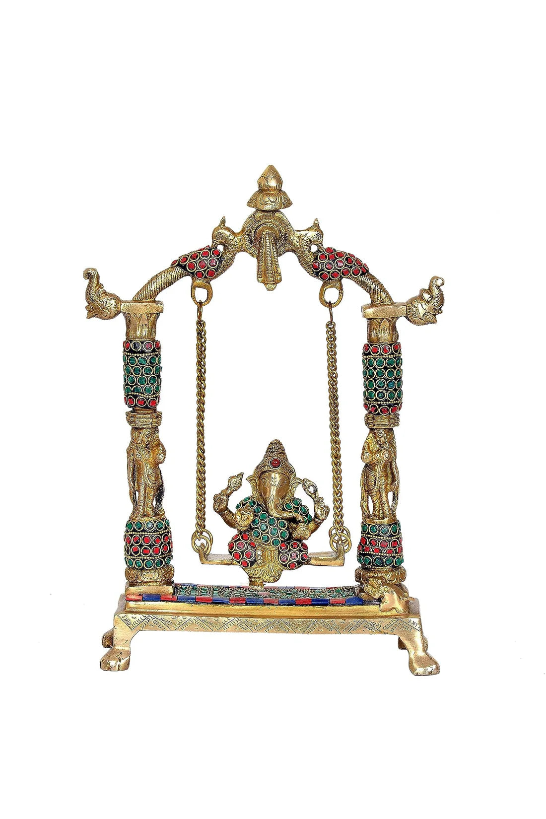 Brass with Stone Work Statue jhula Ganesh showpiece/Gift Item/Home Decor