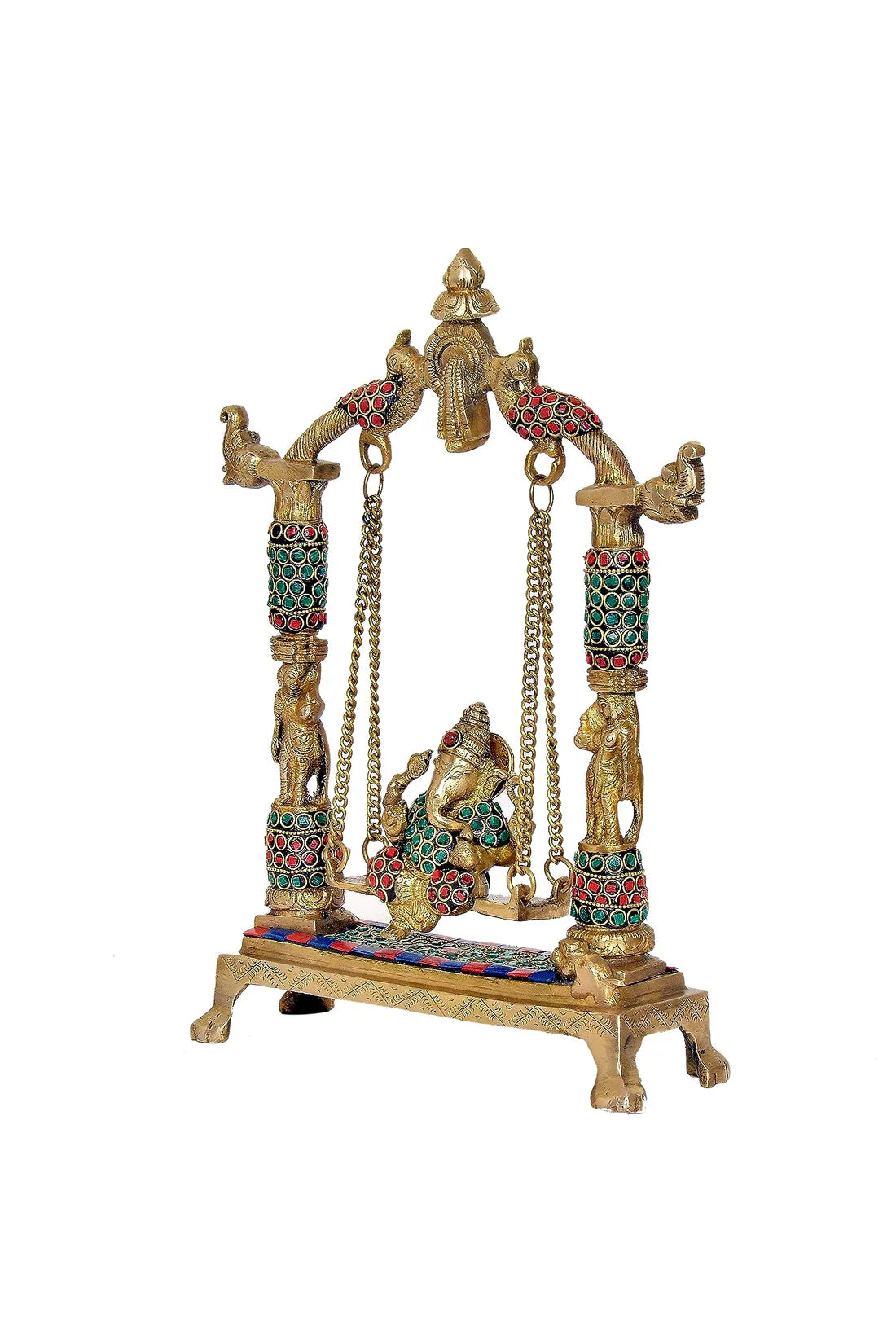 Brass with Stone Work Statue jhula Ganesh showpiece/Gift Item/Home Decor