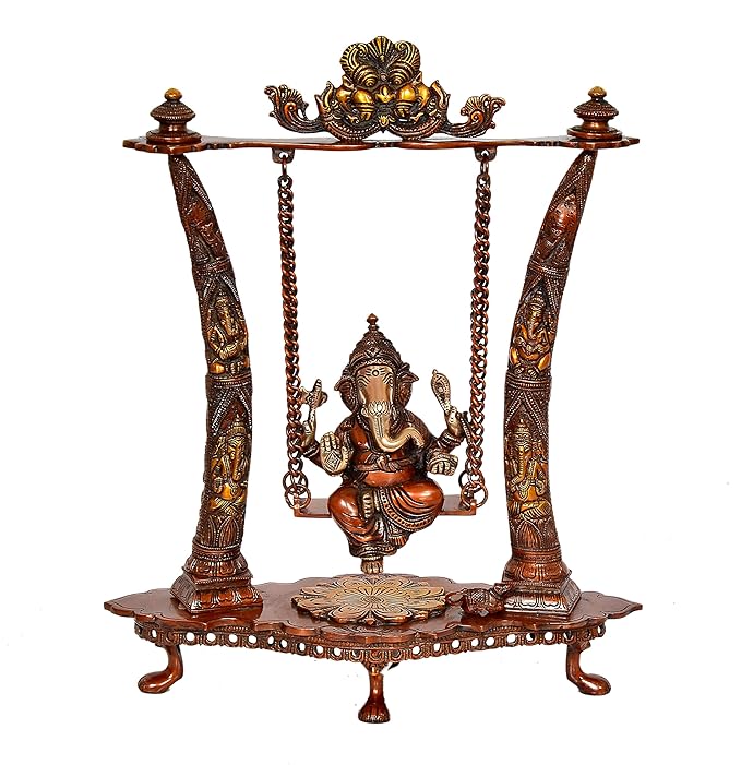Brass with Brown Finish Ganesh on Swing/jhula, Big Size Home Decor/Gift Item