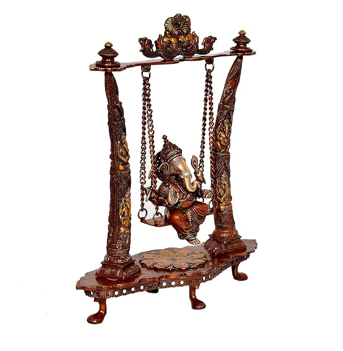 Brass with Brown Finish Ganesh on Swing/jhula, Big Size Home Decor/Gift Item