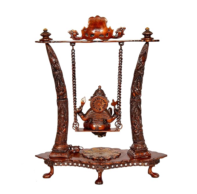Brass with Brown Finish Ganesh on Swing/jhula, Big Size Home Decor/Gift Item