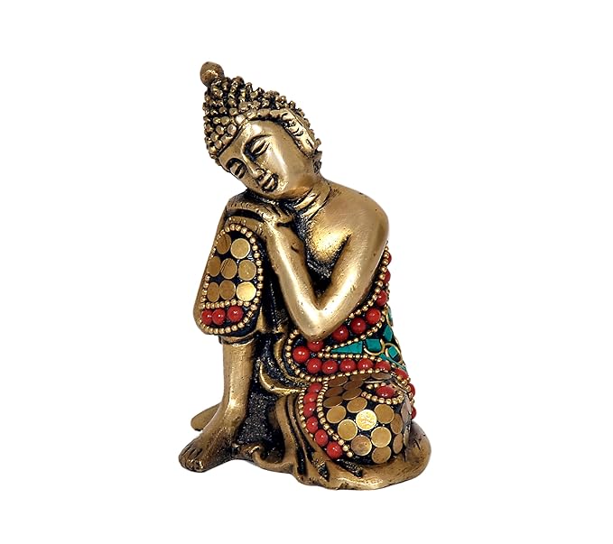 Brass with Stone Work Resting Buddha Statue