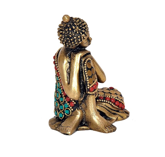 Brass with Stone Work Resting Buddha Statue