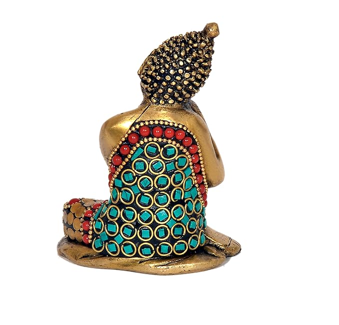 Brass with Stone Work Resting Buddha Statue