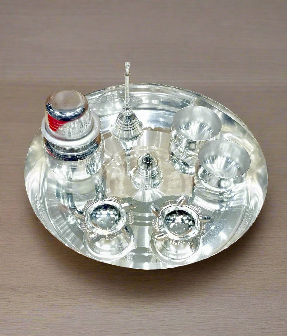 silver plated pooja thali set for housewarming pooja/ diwali