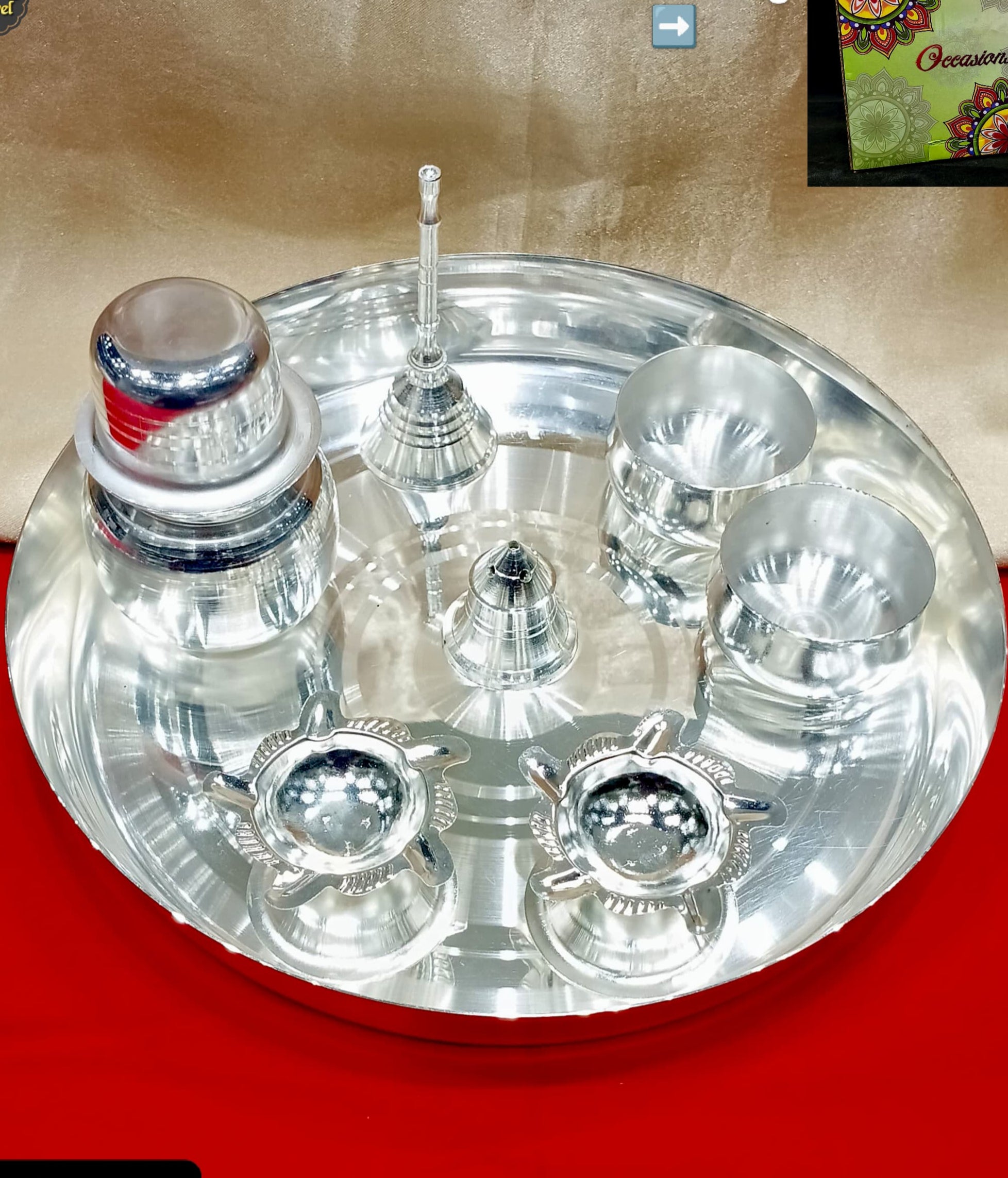 silver plated pooja thali set for housewarming pooja/ diwali