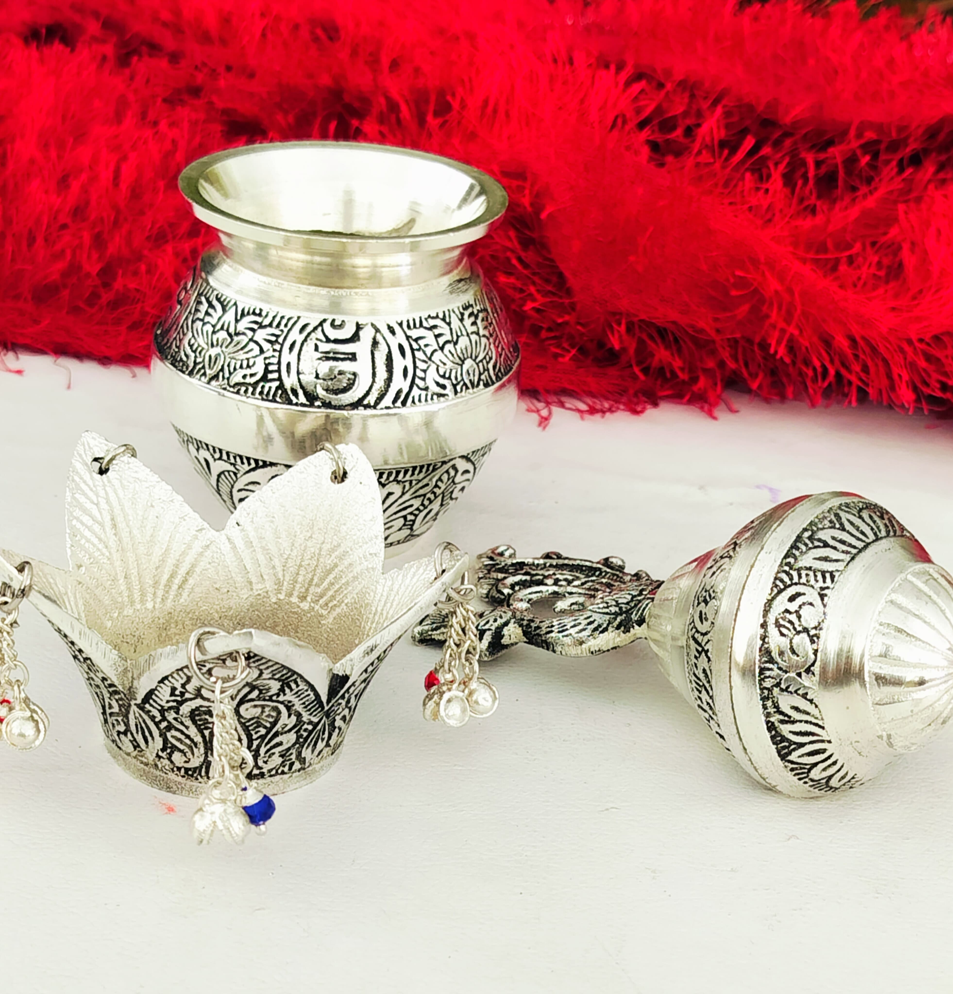 german silver peacock antique finish kalash for housewarming pooja/ kalash/ gift item