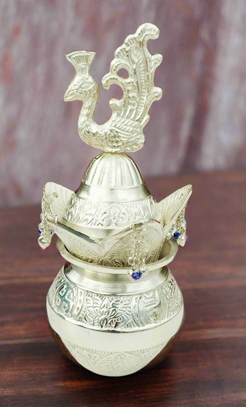 german silver peacock  kalash for housewarming pooja/ kalash/ gift item