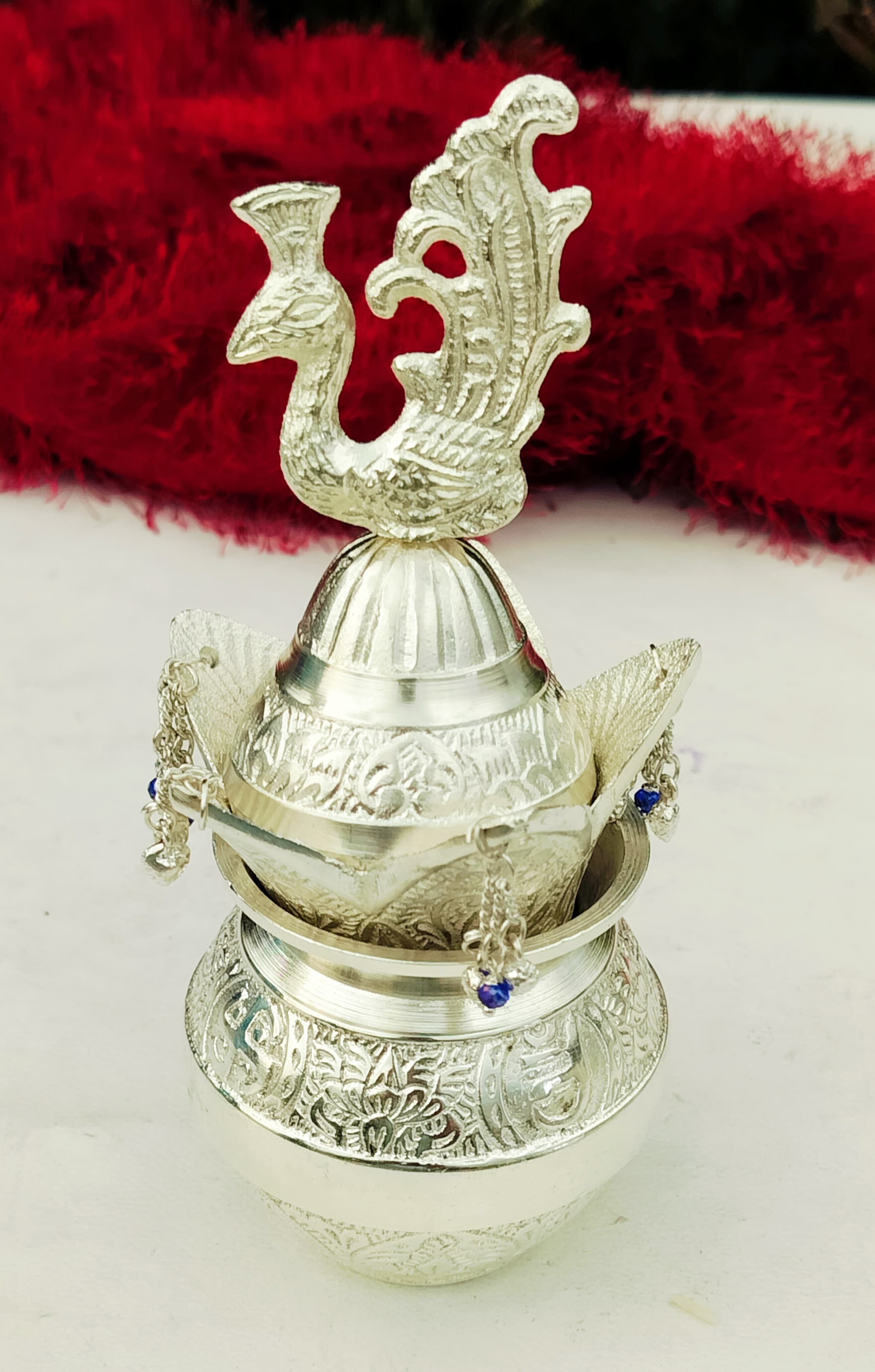 german silver peacock  kalash for housewarming pooja/ kalash/ gift item