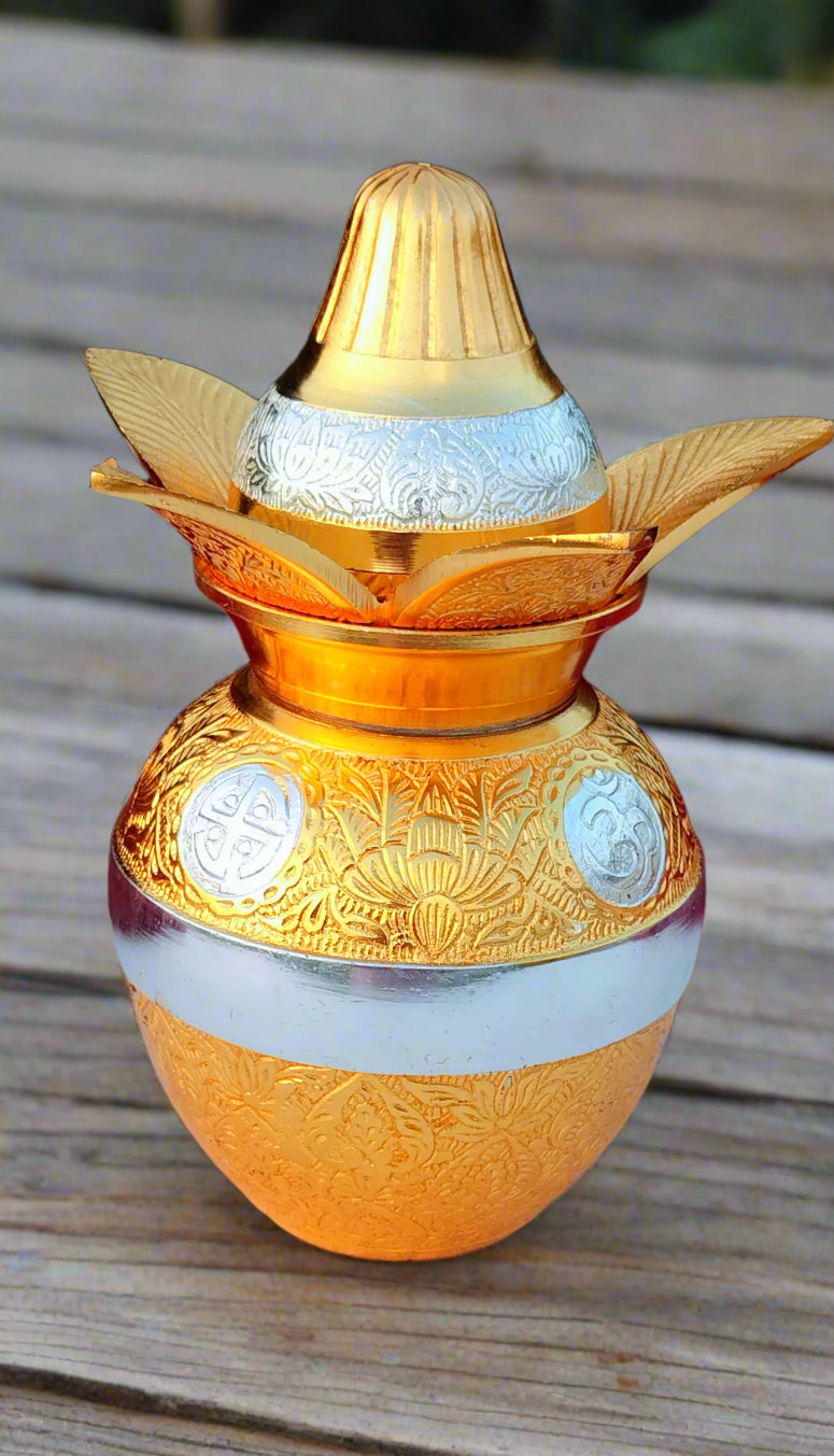 german silver golden mangal kalash for housewarming pooja/ diwali