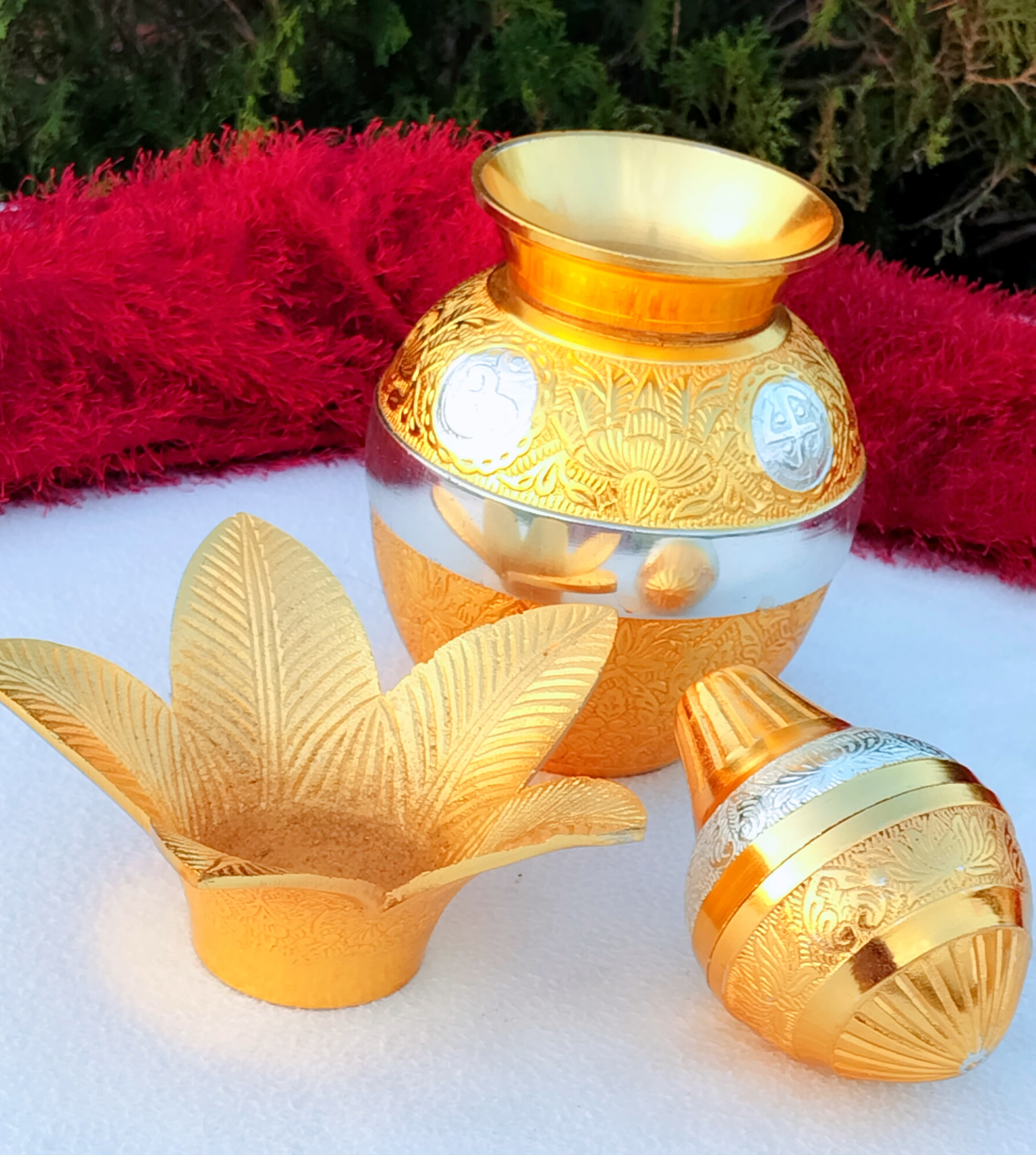 german silver golden mangal kalash for housewarming pooja/ diwali