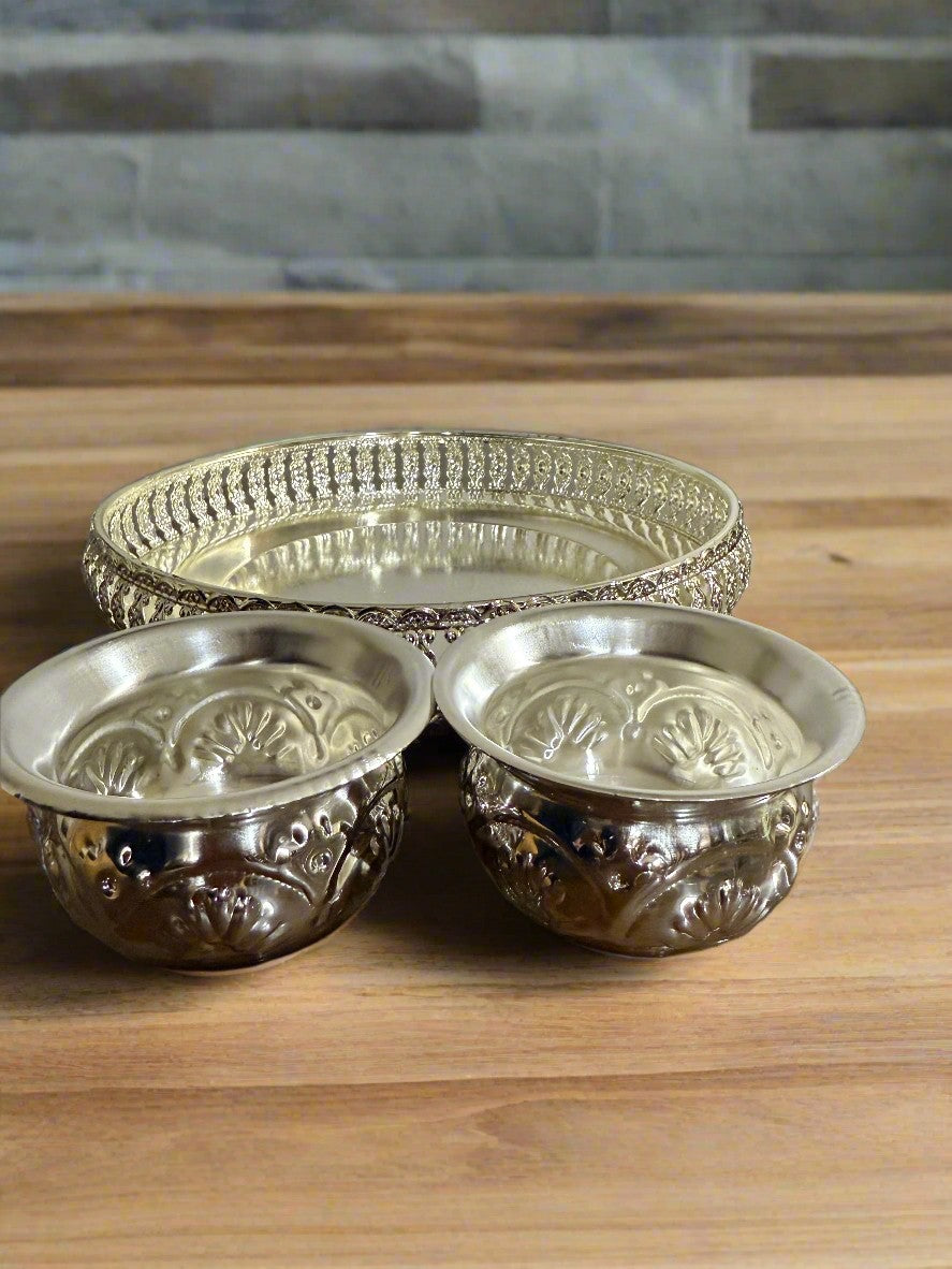 german silver tray with 2 bowls for snacks/ pooja/ gift item