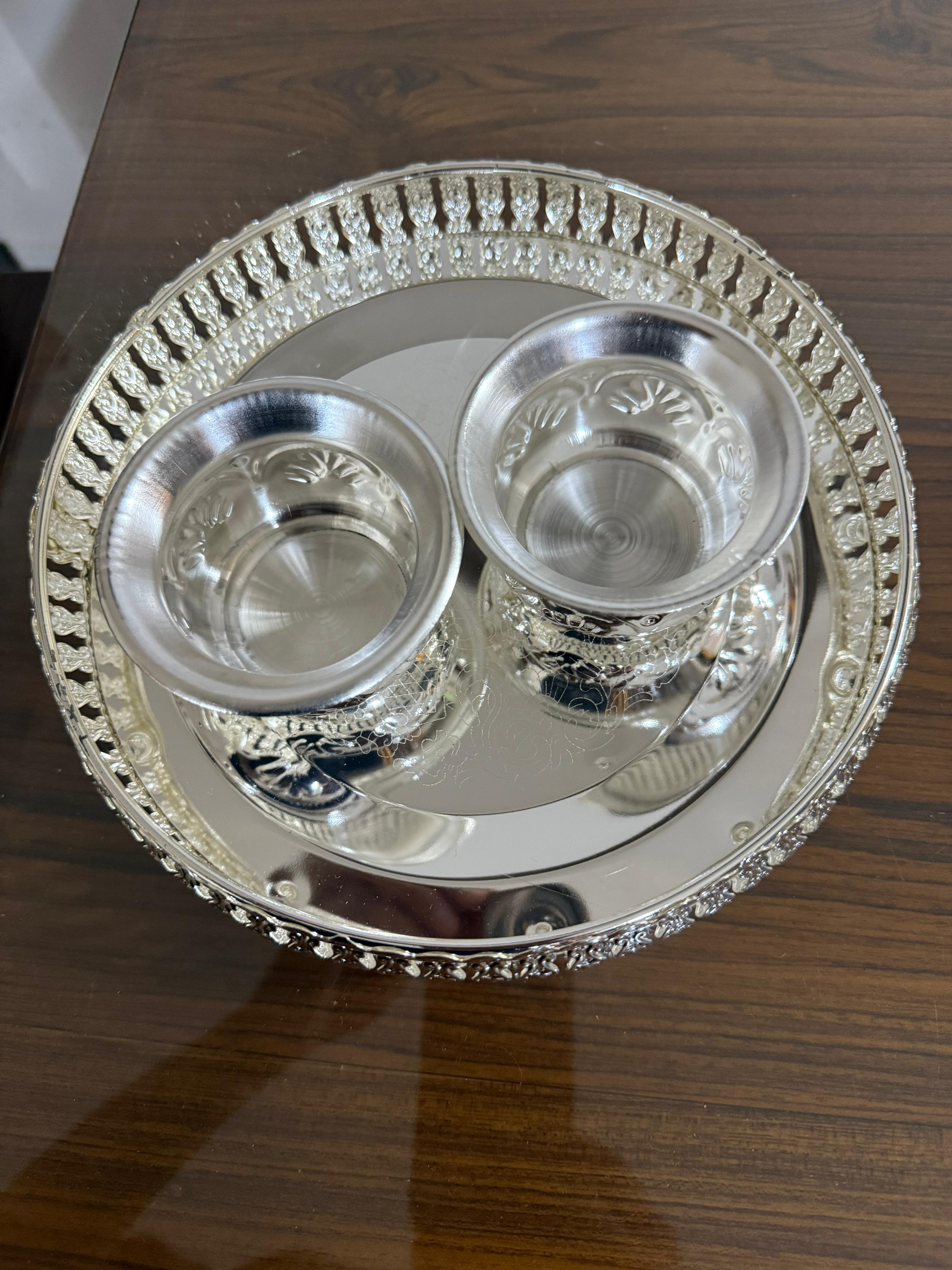 german silver tray with 2 bowls for snacks/ pooja/ gift item