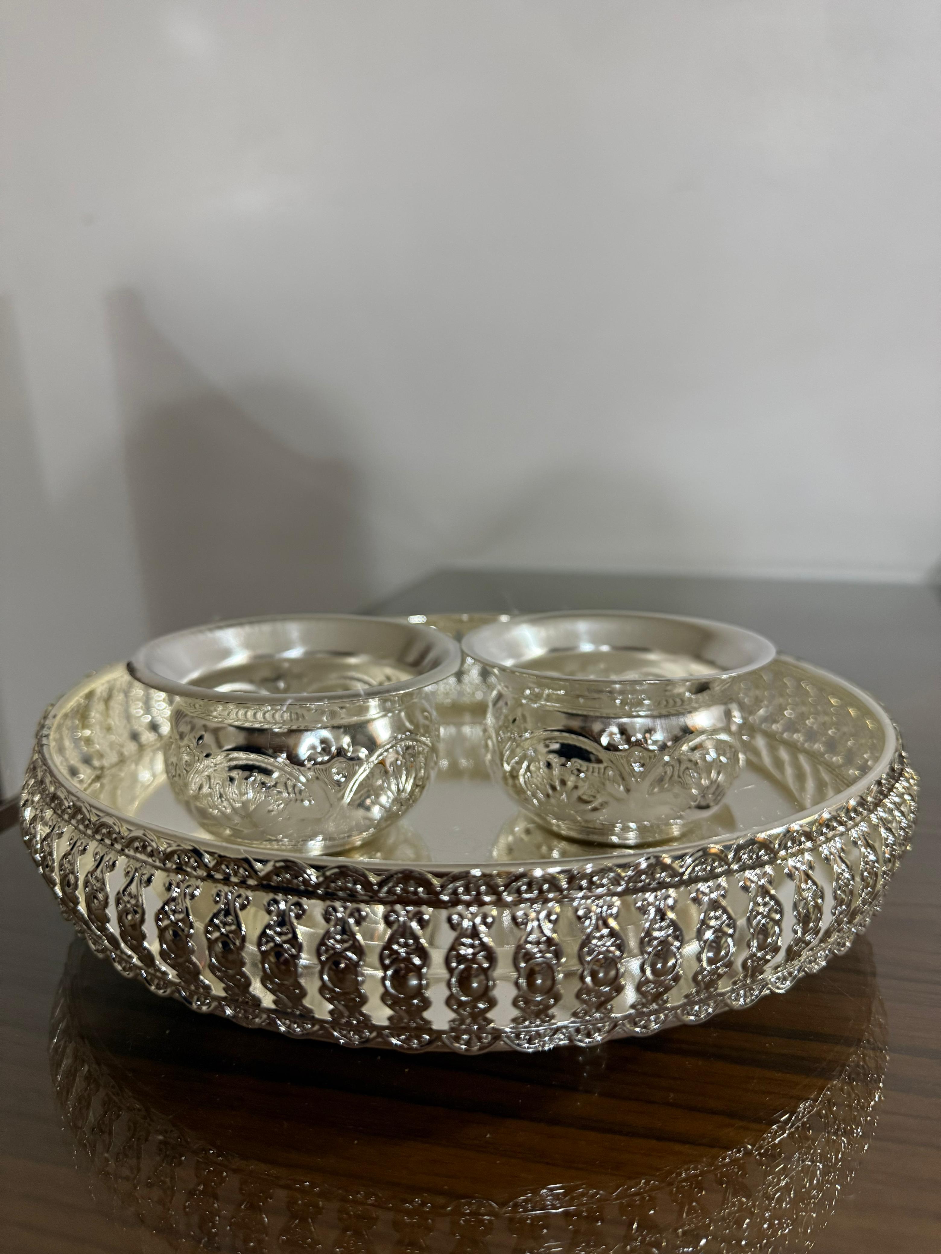 german silver tray with 2 bowls for snacks/ pooja/ gift item