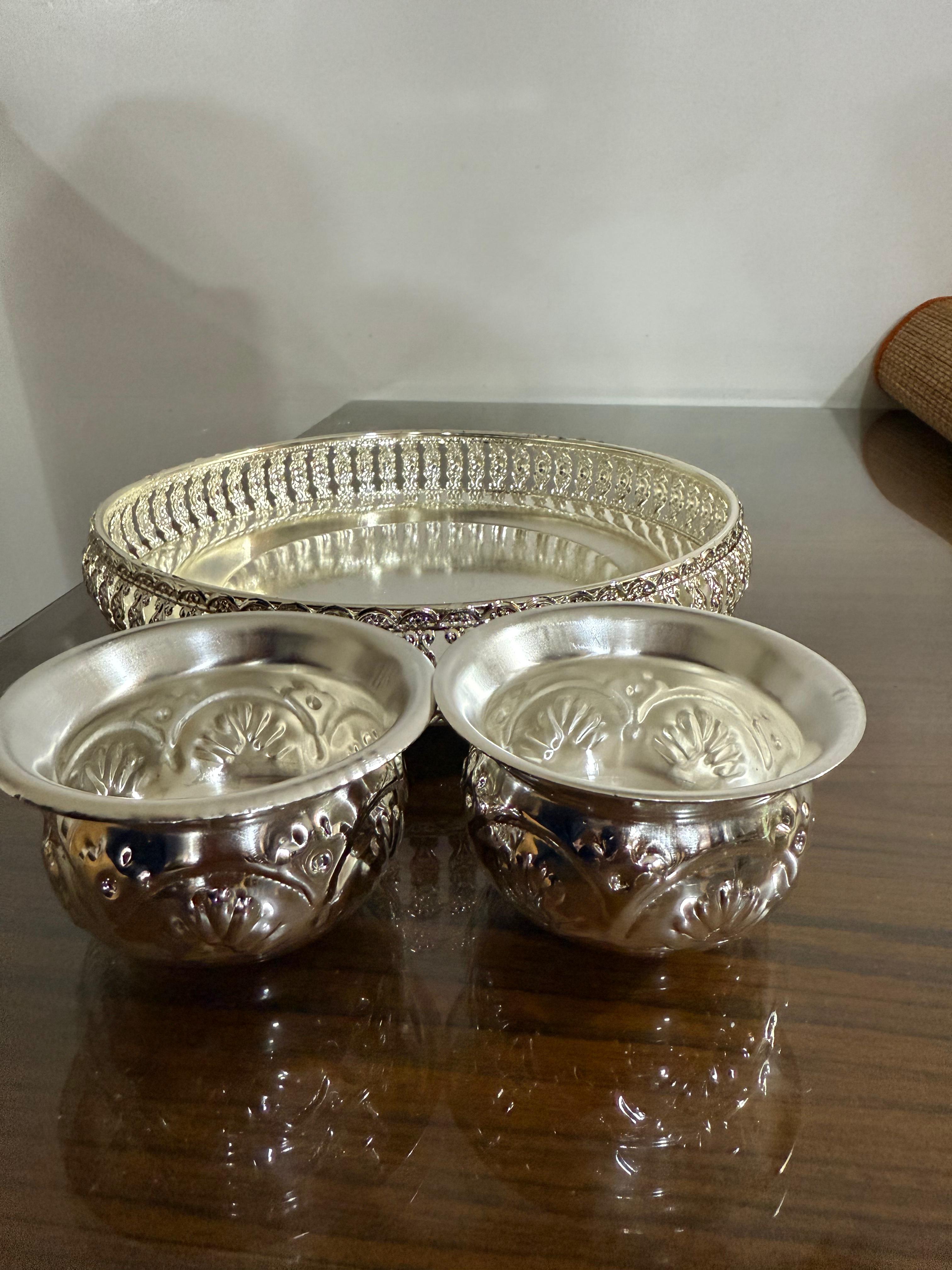 german silver tray with 2 bowls for snacks/ pooja/ gift item