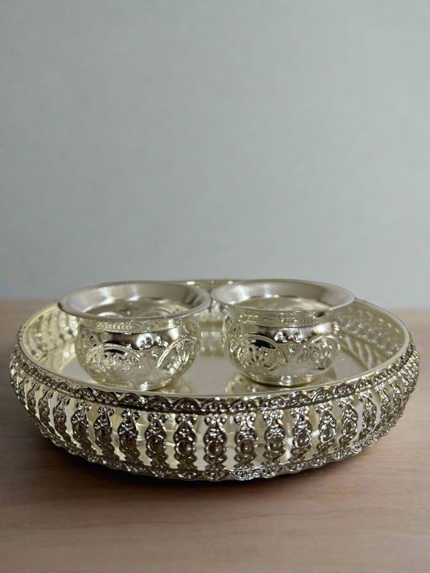 german silver tray with 2 bowls for snacks/ pooja/ gift item