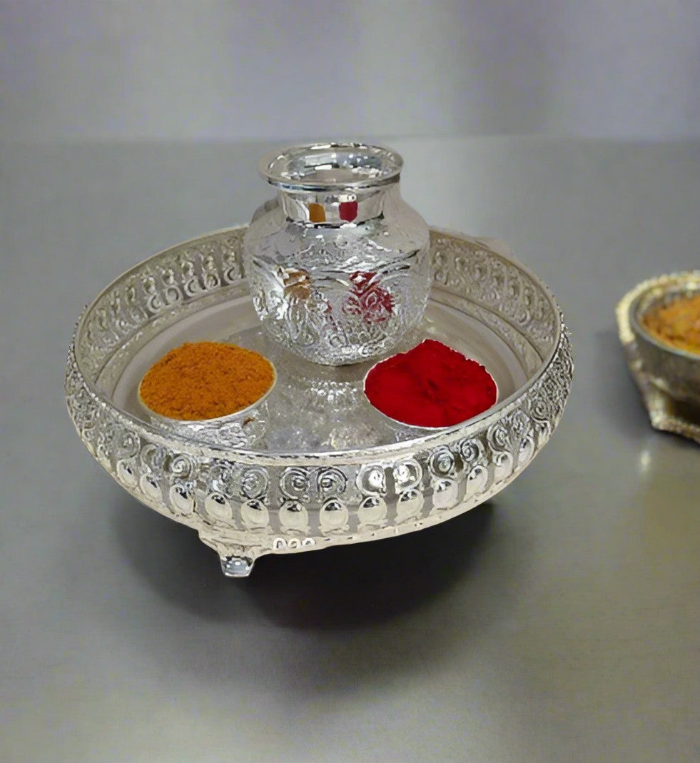 german silver pooja thali set of 4 pieces for housewarming pooja festival/ diwali