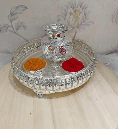 german silver pooja thali set of 4 pieces for housewarming pooja festival/ diwali