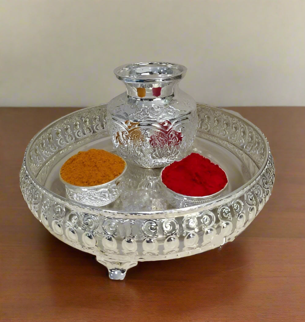 german silver pooja thali set of 4 pieces for housewarming pooja festival/ diwali