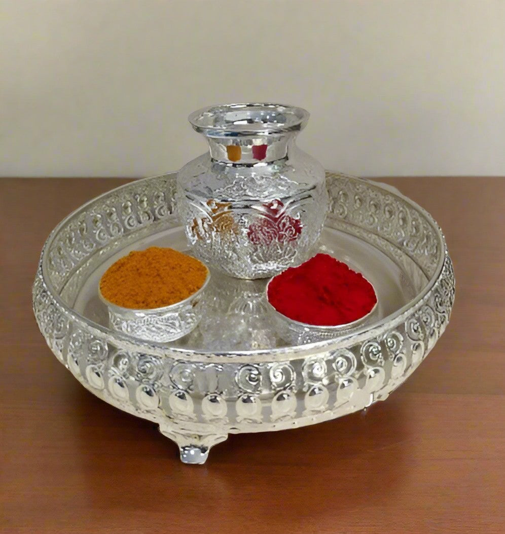 german silver pooja thali set of 4 pieces for housewarming pooja festival/ diwali