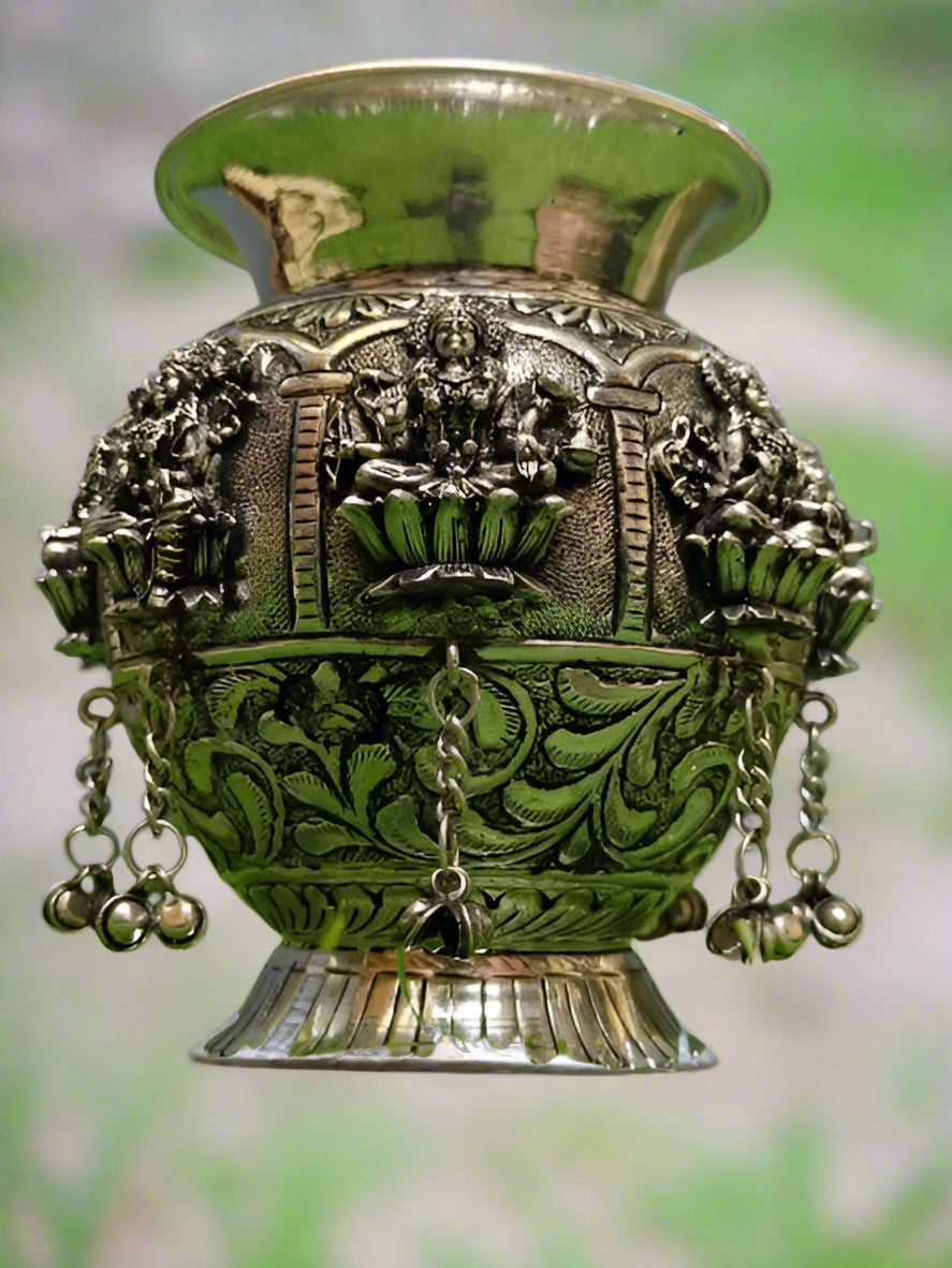 pure silver plated ashta lakshmi kalash for housewarming/ diwali