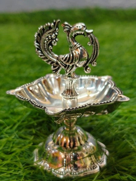 silver plated peacock diya set for housewarming/ diwali