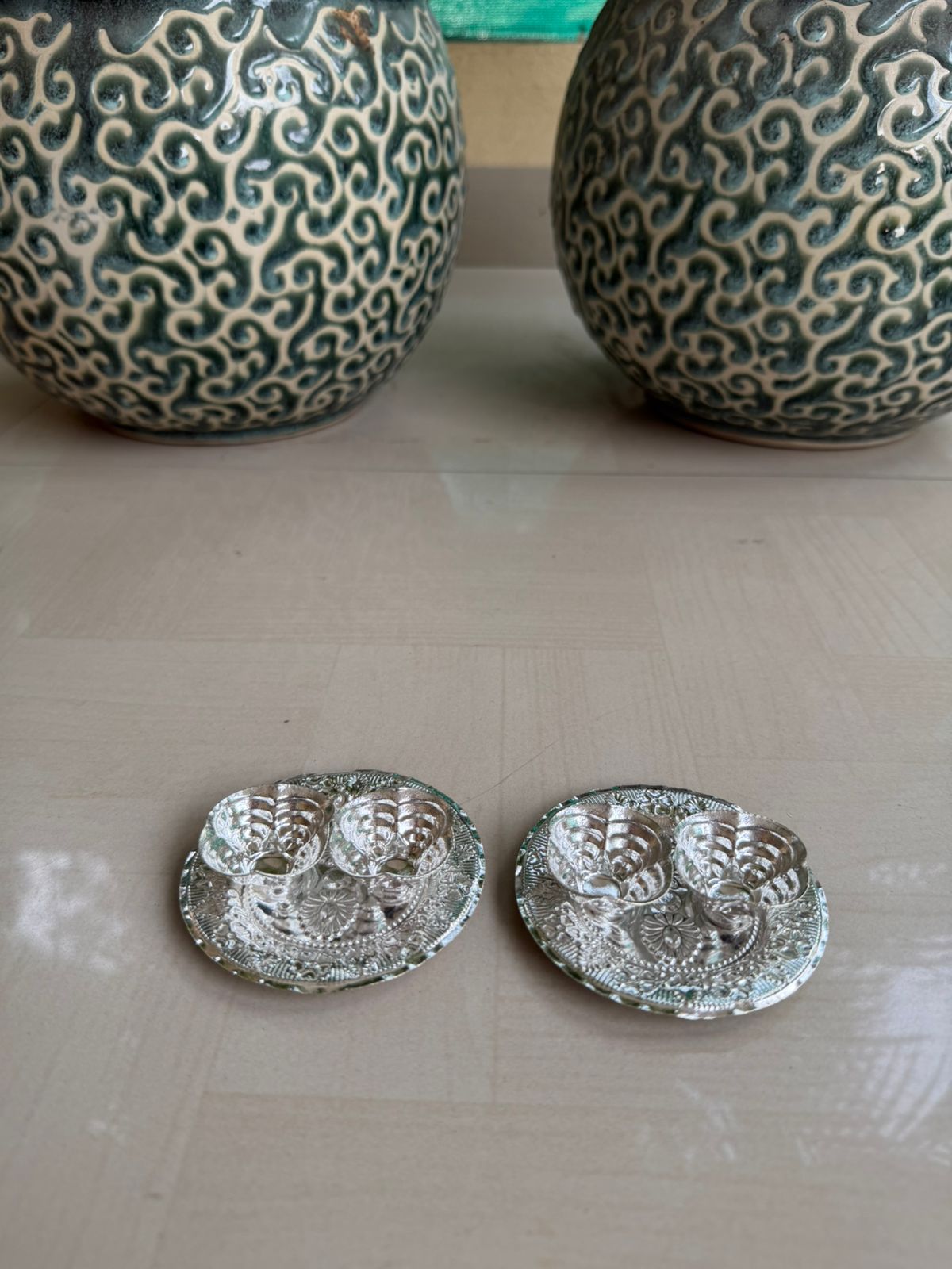 German Silver Antique Finish Kumkum Bowls – Set of 2 Pooja Essentials
